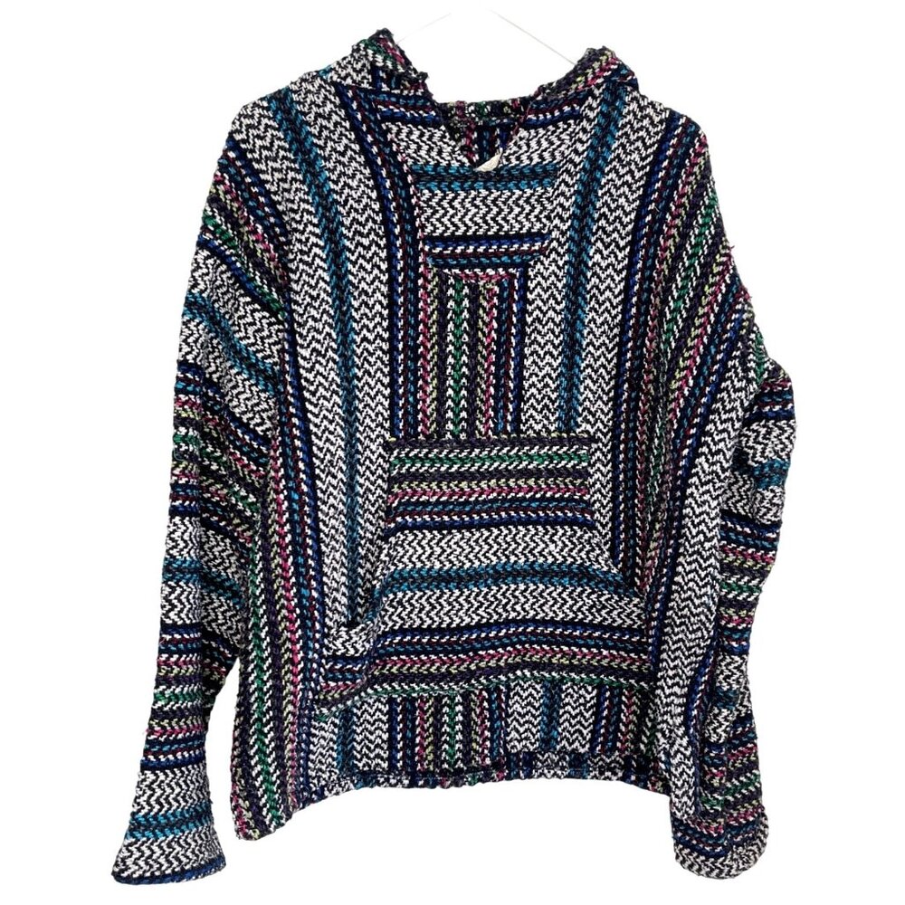 Baja Joe Drug Rug Beach Pull Over Hoodie Jacket Size M Vintage Y2K